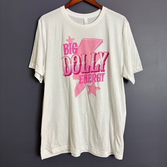 Dolly Parton T-Shirt "Big Dolly Energy" Short Sleeve White & Pink Tee Size 2XL - Picture 1 of 5